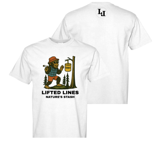 White t-shirt with monkey graphic and 'Lifted Lines' text on a white background