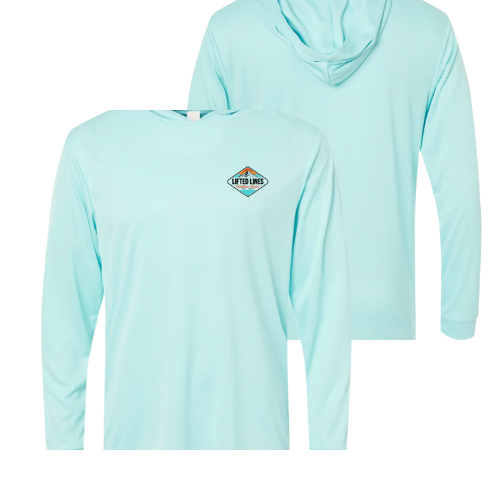 Light blue hoodie with a logo on a white background SPF shirt