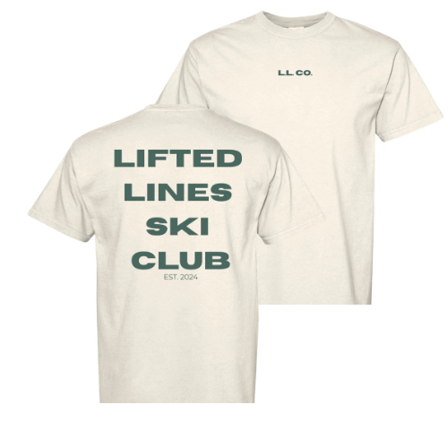 Two cream-colored t-shirts with text on a white background
