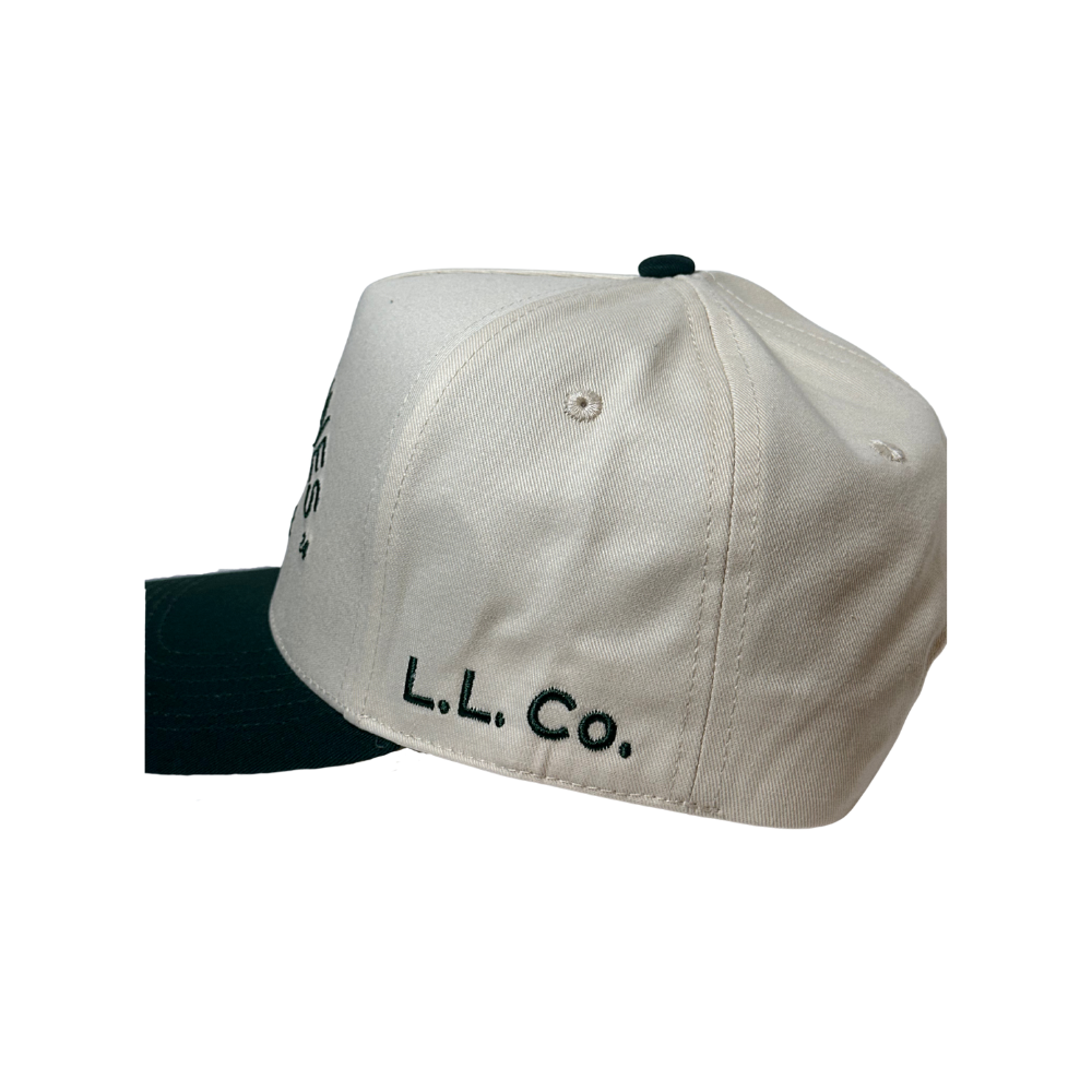 Beige cap with black visor and 'L.L. Co.' branding on a white background