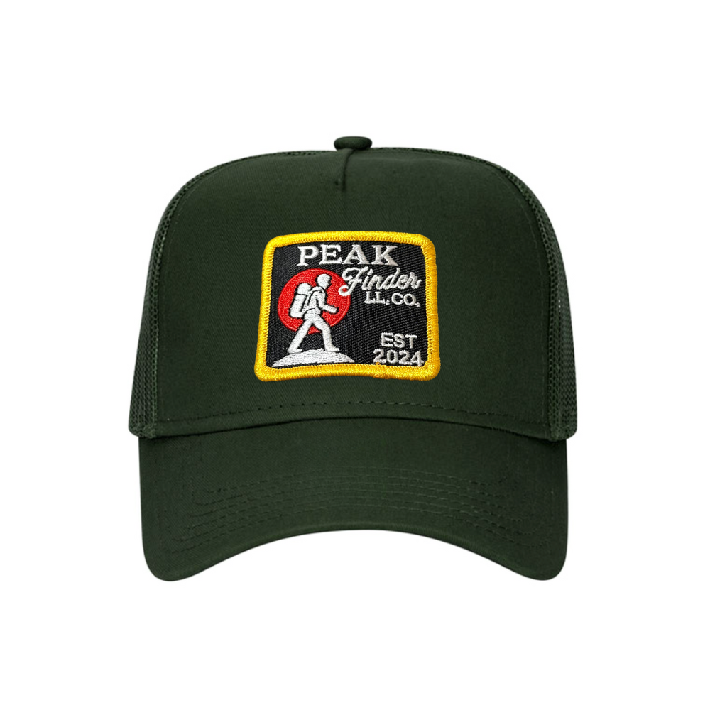 peak finder green trucker hat